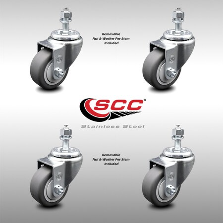 Service Caster 3 Inch SS Thermoplastic Rubber Swivel 1/2 Inch Threaded Stem Caster Brakes, 2PK SCC-SSTS20S314-TPRB-121315-2-TLB-2